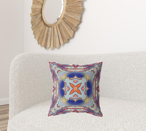 20"x20" Gray Red Orange Midnight Blue Zippered Suede Geometric Throw Pillow