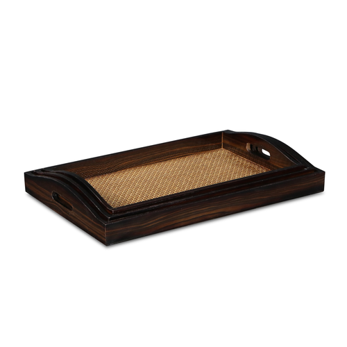 24" Brown Rectangular Wood Handmade Tray With Handles