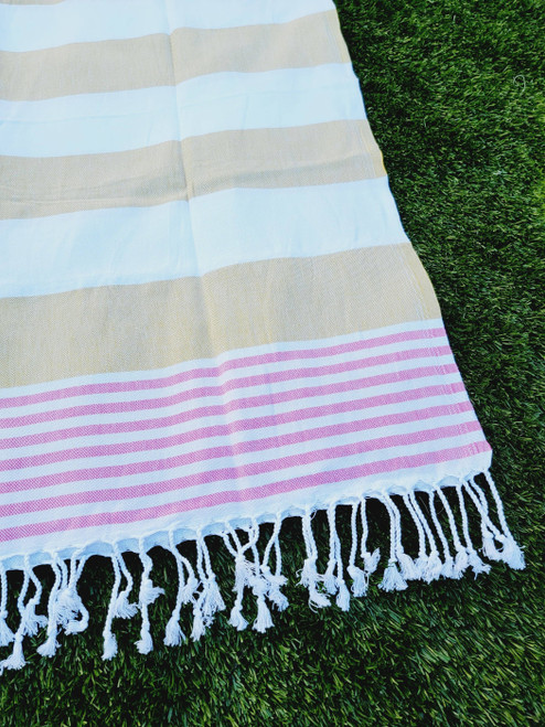 Beach/Bath Turkish Towel Easy carry Quick Dry - Mustard Pink