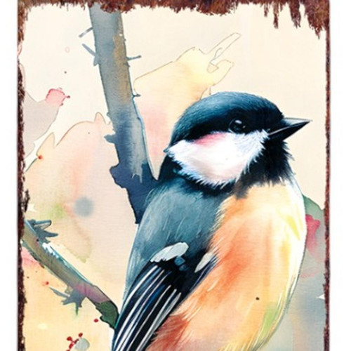 36" Pink White Black And Red Solid Wood Watercolor Floral Chickadee Porch Sign