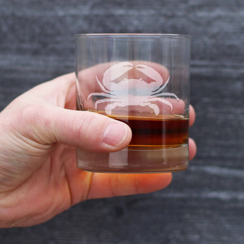 Crab Silhouette Whiskey Rocks Glass - Ocean Beach Gifts