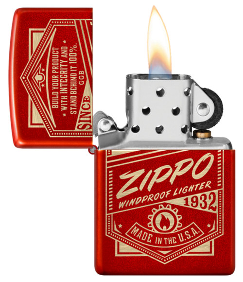 Zippo Retro Design Metallic Red Laser Engraved Lighter 