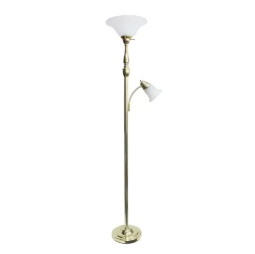 Lalia Home Torchiere Floor Lamp with Reading Light and Marble Glass Shades