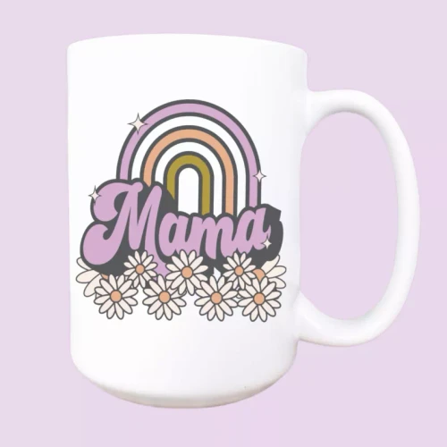 Floral rainbow mama ceramic coffee mug