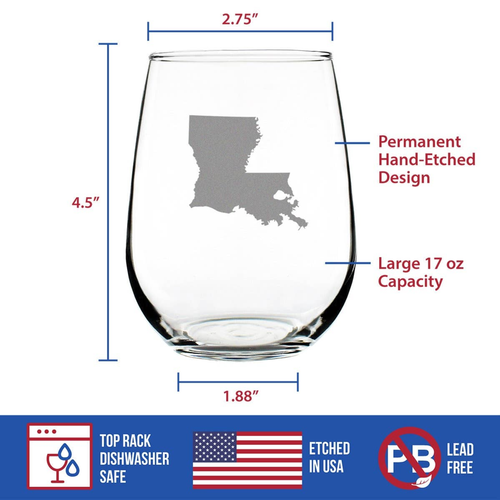 Louisiana Outline Stemless Wine Glass - Louisianans Gifts