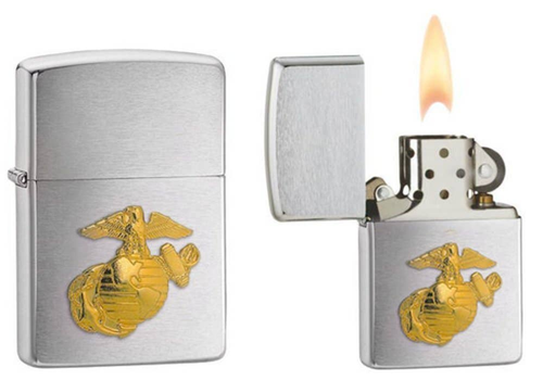 Zippo Marines Crest Emblem Lighter Brushed Chrome 