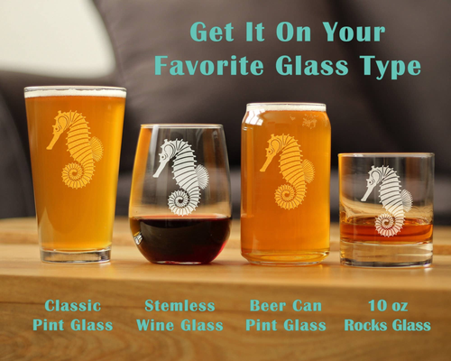 Seahorse Stemless Wine Glass - Ocean Beach Gifts and Decor