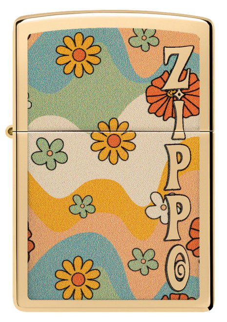 Zippo Retro Flower Power Design High Polish Brass Lighter 