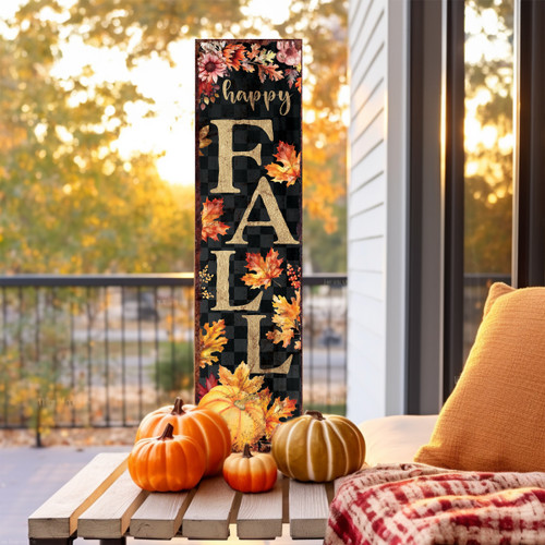 36" Black And Orange Solid Wood Porch Sign