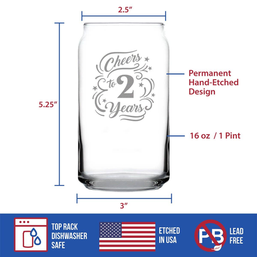 Cheers 2  Beer Can Pint Glass - 2nd Anniversary Gifts