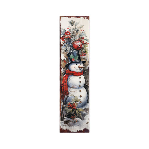 36" White Green And Red Christmas Snowman Solid Wood Porch Sign