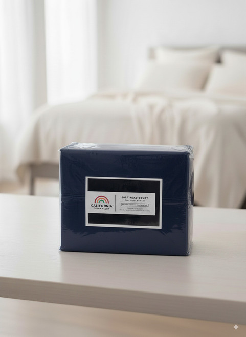 Three Piece Navy Blue Cotton Twin XL Sheet Set