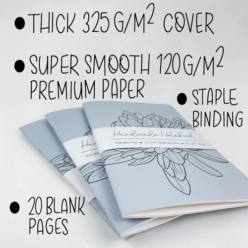 Gray Inked Flowers Style 3 Handmade Saddle Bound A5 ish sized Notebook