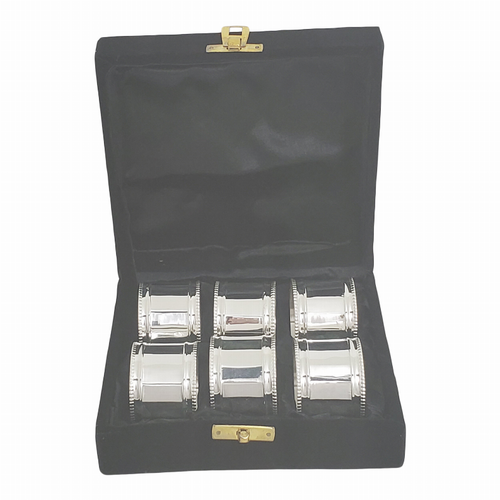 Set/6  Pannelled & Bead  Napkin Rings  Silver Plate