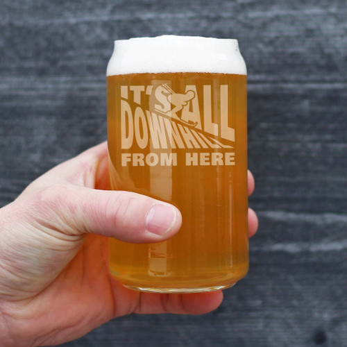 Downhill from Here Beer Can Pint Glass - Skiing Gifts