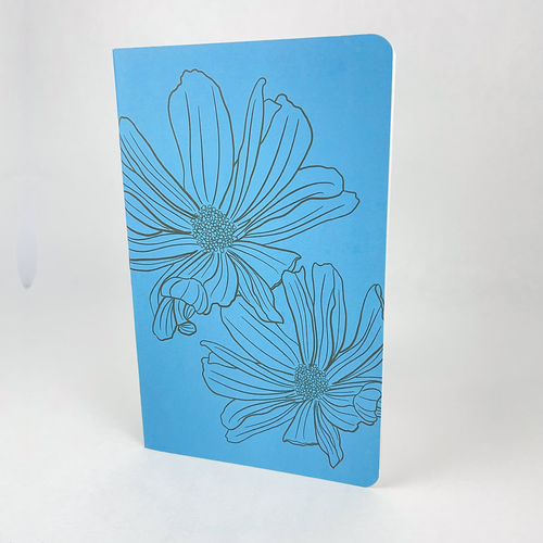 Blue Inked Flowers Style 1 Handmade Saddle Bound A5 ish sized Notebook