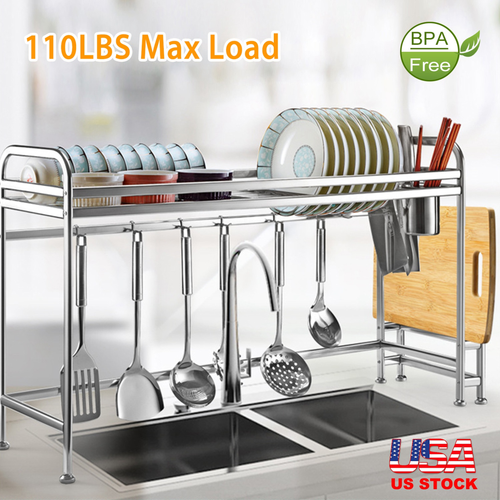 Over Sink Dish Drying Rack Shelf Stainless Steel Kitchen