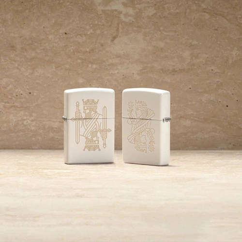 Zippo King and Queen Laser Engrave White Matte Windproof Lighter 