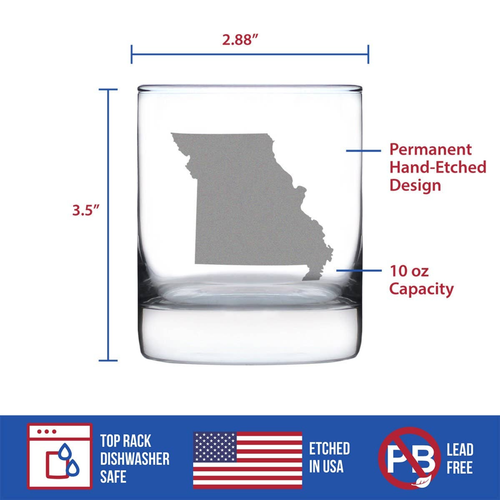 Missouri Outline Whiskey Rocks Glass - Missourians Gifts