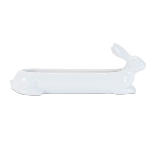 Set of Four White Ceramic Rabbit Garden Accents Accessories