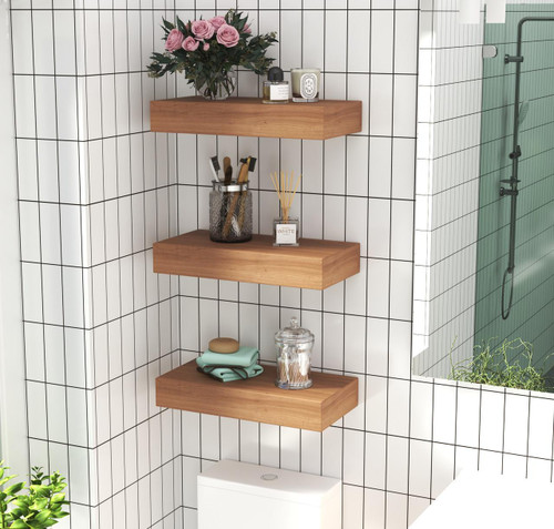 20" Brown Wood Wall Mounted Bathroom Shelves