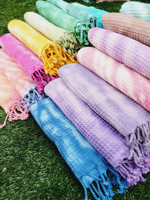 Waffle Towel,Throw Lightweight Quick Dry Tie Dye - Navy