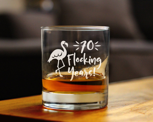 Flocking 70 Whiskey Rocks Glass - 70th Birthday Gifts