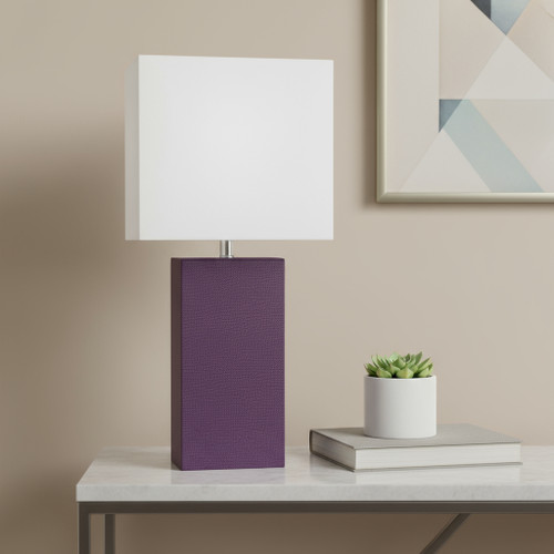 21" Eggplant Faux Leather USB Table Lamp LED With White Shade