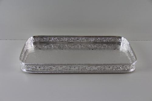Gallery Tray 18" x 9" Oblong Shape Bird & Mask Design English Silver Plate