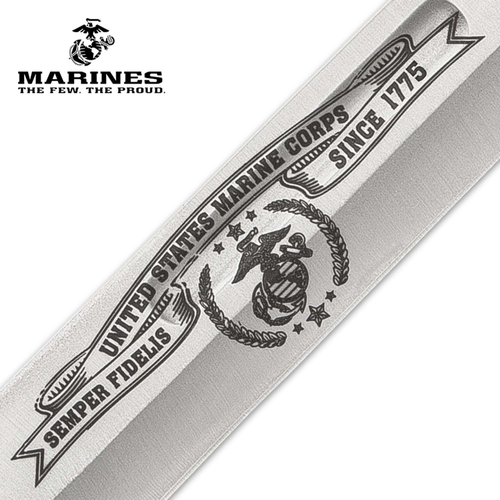 BudK USMC Tribute Knife + Sheath SS Blade Leather Handle 