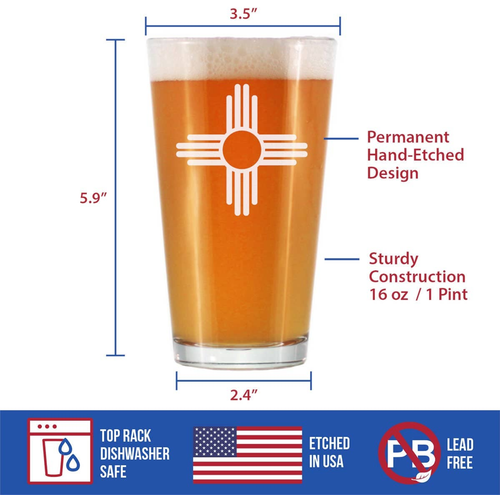 Flag of New Mexico Pint Glass for Beer - New Mexicans Gifts