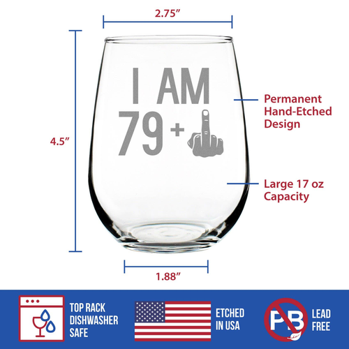 80th Birthday Gifts - 79 Middle Finger Stemless Wine Glass