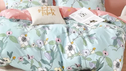 Marceau Blue/Pink Floral  100% Cotton Reversible  Comforter Set