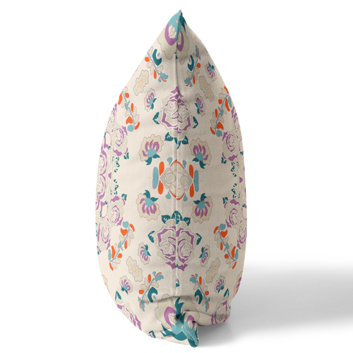 28" X 28" Off White And Purple Broadcloth Floral Throw Pillow