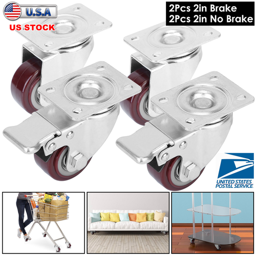 4 Packs 2In Swivel Caster Wheels Lockable Heavy Duty 