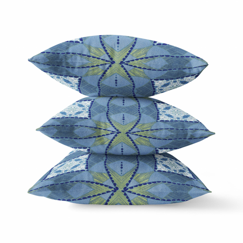 20"x20" Muted Blue Yellow Zippered Suede Geometric Throw Pillow
