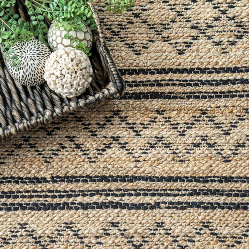 Natural Krachaw Jute Geometric Stripes Rug