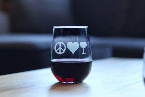Peace Love Wine Stemless Wine Glass -  Gifts and Decor