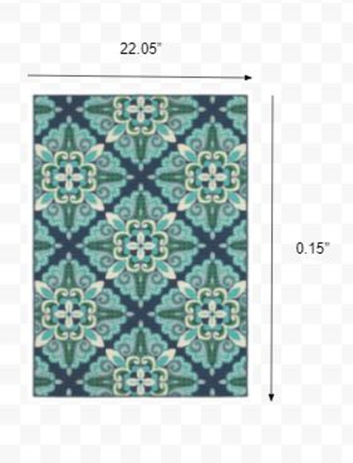 2' X 3' Blue and Green Floral Indoor Outdoor Area Rug