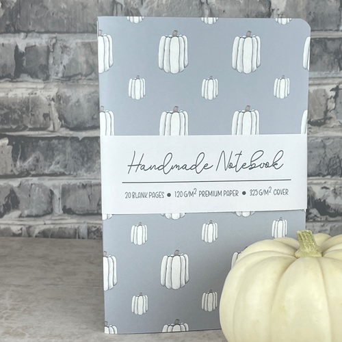 Light Blue White Pumpkins Pattern - A5 ish sizeHandmade Saddle Bound Notebook