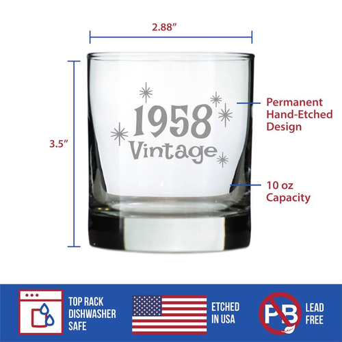 Vintage 1958 Whiskey Rocks Glass - 66th Birthday Gifts