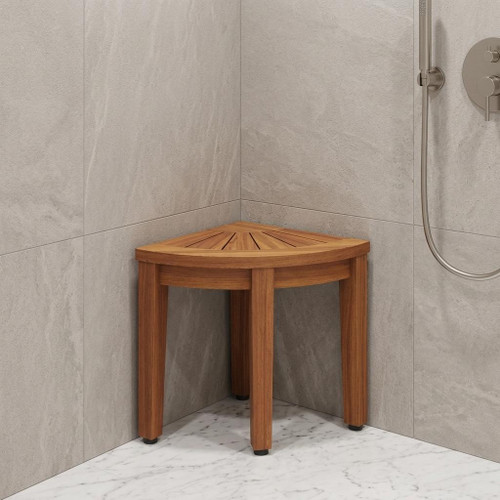 13" X 9" Brown Teak Corner Rectangular Shower Bench