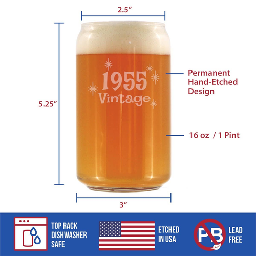 Vintage 1955 Beer Can Pint Glass - 69th Birthday Gifts