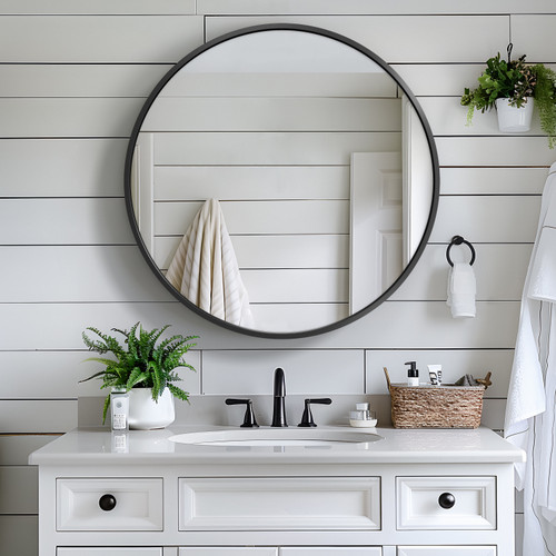 24" Black Round Metal Framed Mirror Set