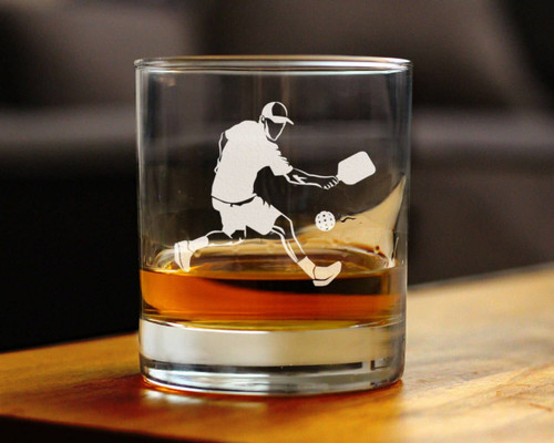 Pickleball Player Male Whiskey Rocks Glass  Gifts