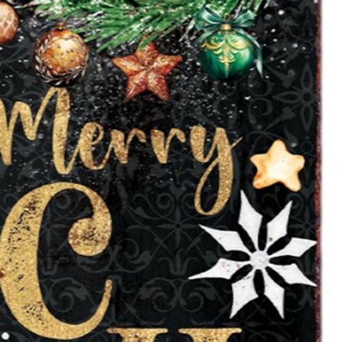 36" Black Gold Red And Green Christmas Snowflakes Solid Wood Porch Sign