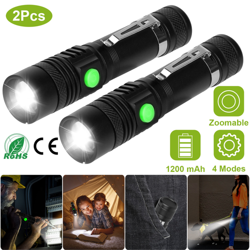 2Pcs LED Handheld Flashlight Zoomable