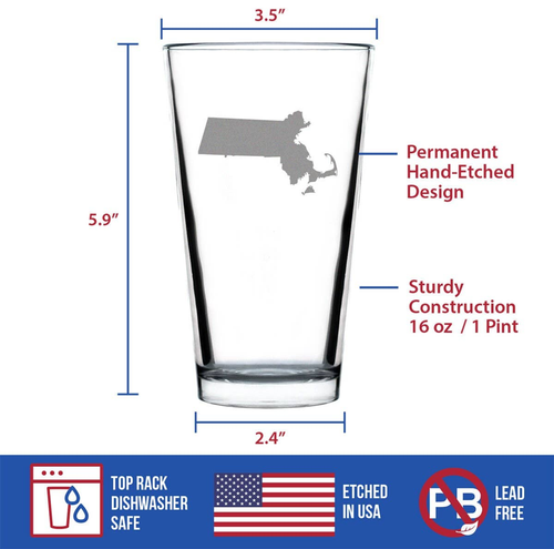 Massachusetts Pint Glass for Beer - Bay Staters Gifts