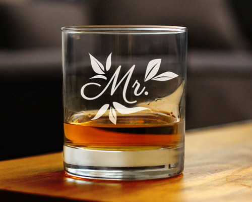 Wedding Floral Mr Whiskey Rocks Glass - Bridal Party Gifts