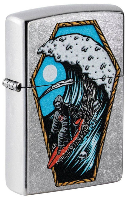 Zippo Surfing Grim Reaper Design Street Chrome Finish Lighter 